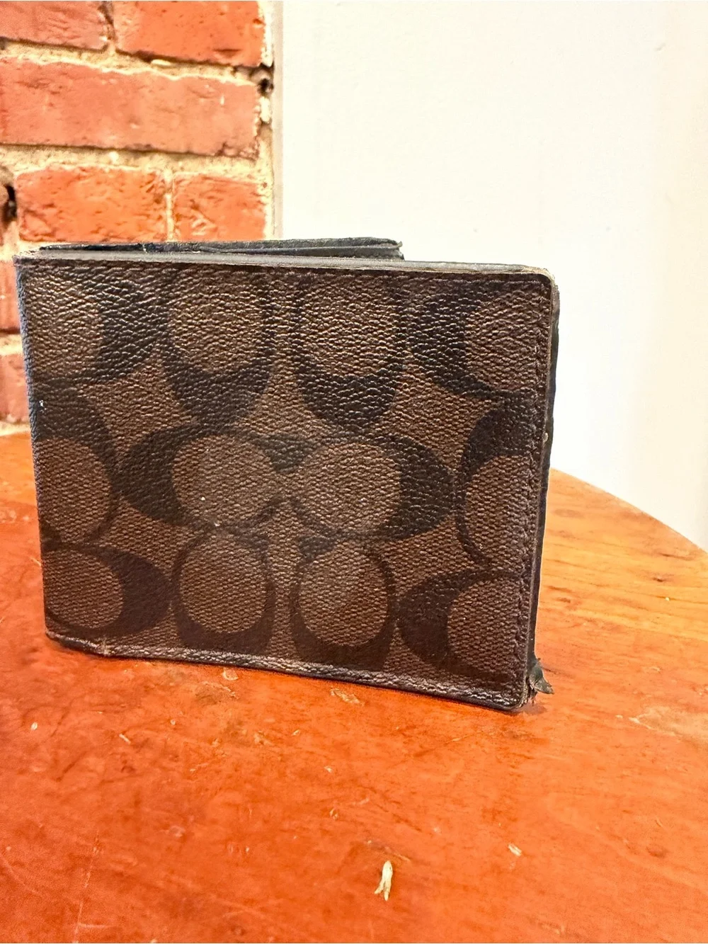 As-Is Coach Men’s Signature Coated Canvas Bifold Wallet Mahogany Brown